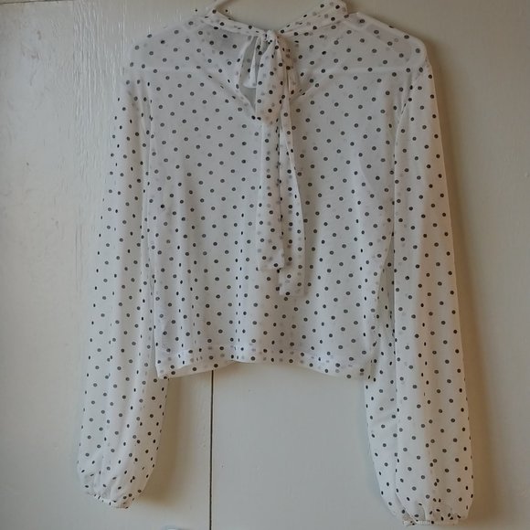 ASOS Long Sleeve Cropped White w/Black Polka Dots Top SZ 10 - Picture 7 of 11